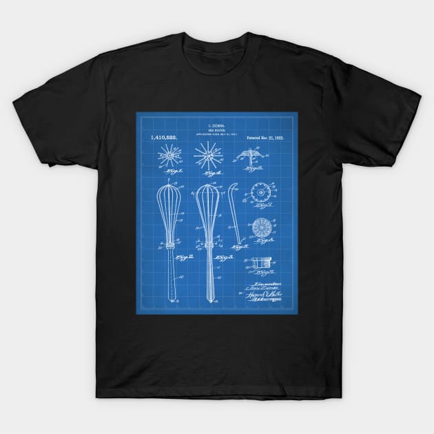 Whisk Patent - Baking Art - Blueprint T-Shirt by patentpress